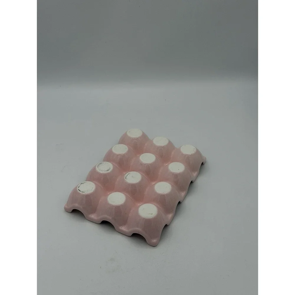 Vintage Style Pink /w Grey Speckled Ceramic Egg Tray Stoneware Egg Holder Dozen